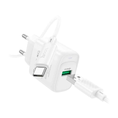 СЗУ с выходом USB Hoco C140A (18W/QC3.0/1USB/кабель Type-C) белое