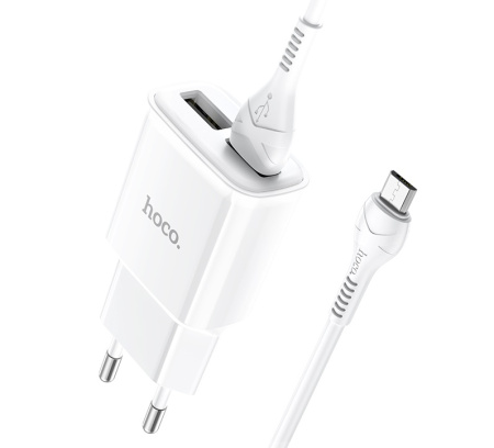СЗУ с выходом USB Hoco C88A (2.4A/2USB/Кабель Micro USB) белое